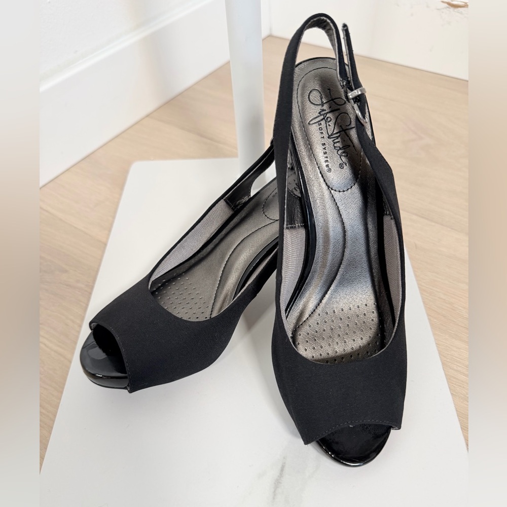 LifeStride Teller Slingback Peep-Toe Pumps Black Size 7.5 Like New